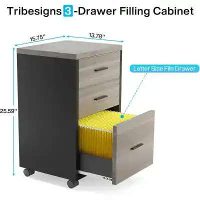 Optical storage filing cabinet with three drawers, durable wood finish, mobility with wheels for easy access, ideal for organized document and medical supplies storage.