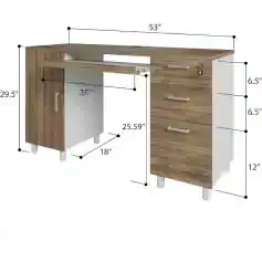 Ergonomic office desk with storage compartments, drawers, and modern design for workspace organization.