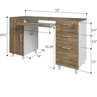 Ergonomic office desk with storage compartments, drawers, and modern design for workspace organization.