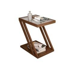 Beautiful wooden side table with slatted top and lower shelf, ideal for home decor or office use. Perfect for placing magazines, decor items, or small essentials, combining style and function seamlessly.