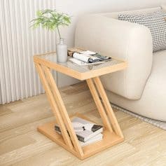 Versatile wooden side table with glass top, perfect for living rooms and bedrooms, offering functional storage and sleek design for a cozy, stylish space.