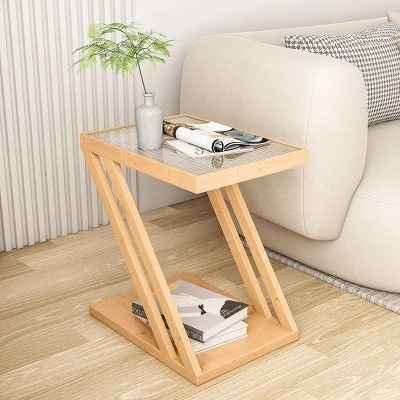 Versatile wooden side table with glass top, perfect for living rooms and bedrooms, offering functional storage and sleek design for a cozy, stylish space.