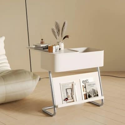 Oval Sofa Side Table with Removable Storage and Elegant Design