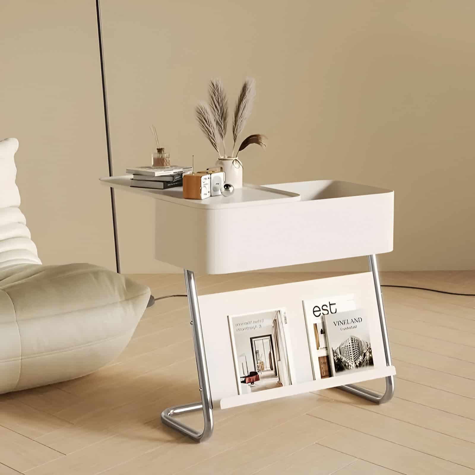 Oval Sofa Side Table with Removable Storage and Elegant Design