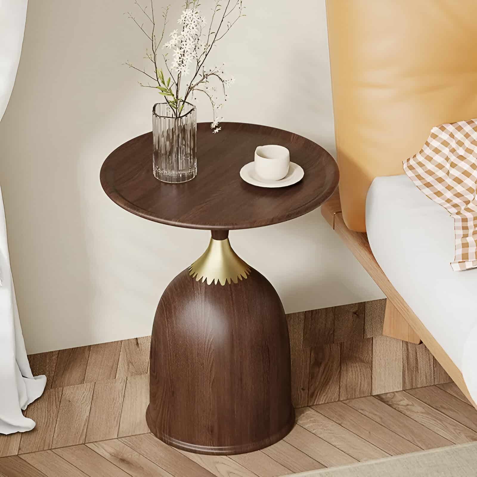 Minimalist Walnut Round Coffee Table - Image 5