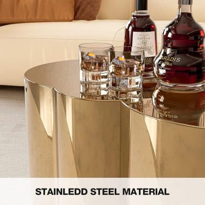 Luxury stainless steel coffee table with reflective finish, perfect for modern home decor and furniture, enhancing elegance in living rooms and lounge areas.