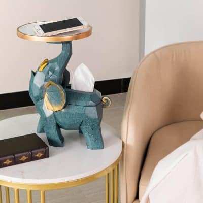 Decorative elephant tissue box holder with tray, ideal for adding a touch of elegance to home or office interiors, functional and stylish.