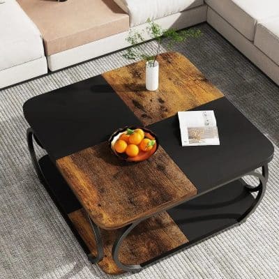 Stylish wooden coffee table with black and wood finish, perfect for modern living room decor and enhancing your home aesthetic.