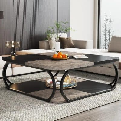 Stylish contemporary coffee table with black and wood finish, perfect for living rooms, homes, and office spaces, enhancing modern interior decor.