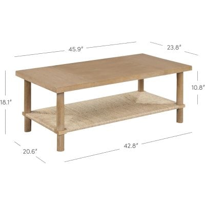Stylish wooden coffee table ideal for living rooms, featuring a spacious top and lower shelf for storage, perfect for modern or rustic decor.