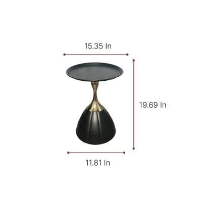 Stylish black and gold accent table with round top, perfect for living rooms and office spaces.