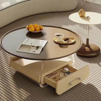 Sleek modern coffee table with a hidden drawer for storage, perfect for living room or lounge areas, featuring contemporary design and functionality.