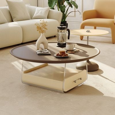 Stylish modern coffee table with sleek design, perfect for living rooms, offering ample space for decor and drinks, boosting interior aesthetics.