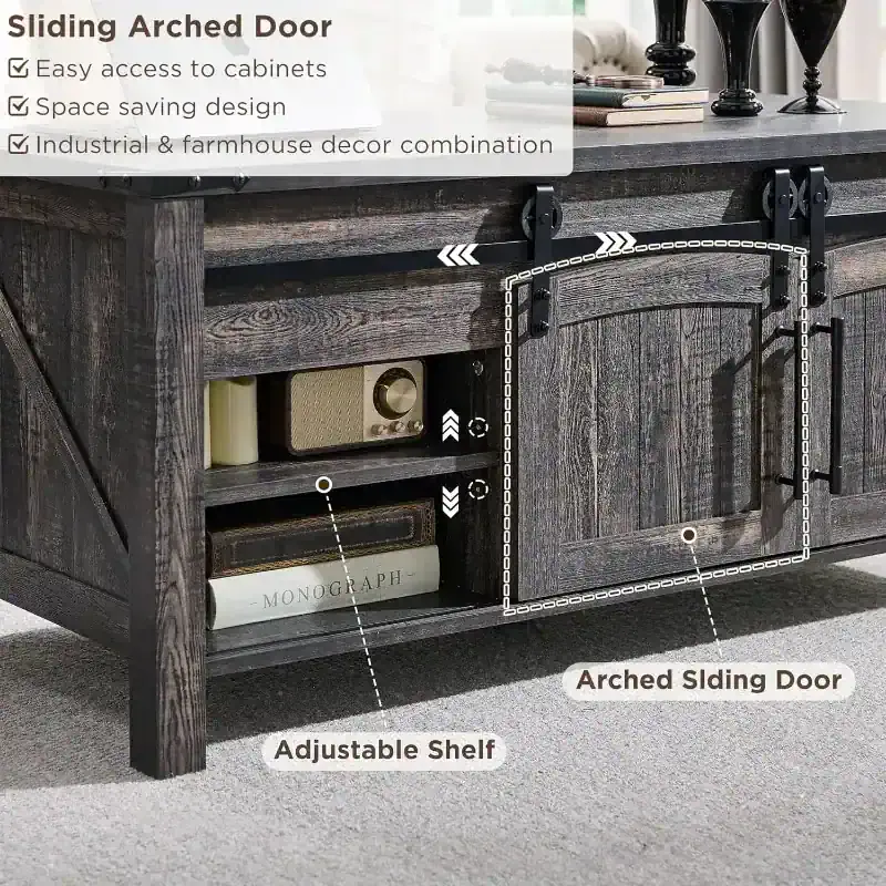 Rustic Lift-Top Coffee Table with Sliding Door and Hidden Storage - Image 5