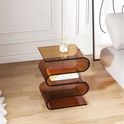 Elegant amber acrylic side tables perfect for living room accents or bedside tables.