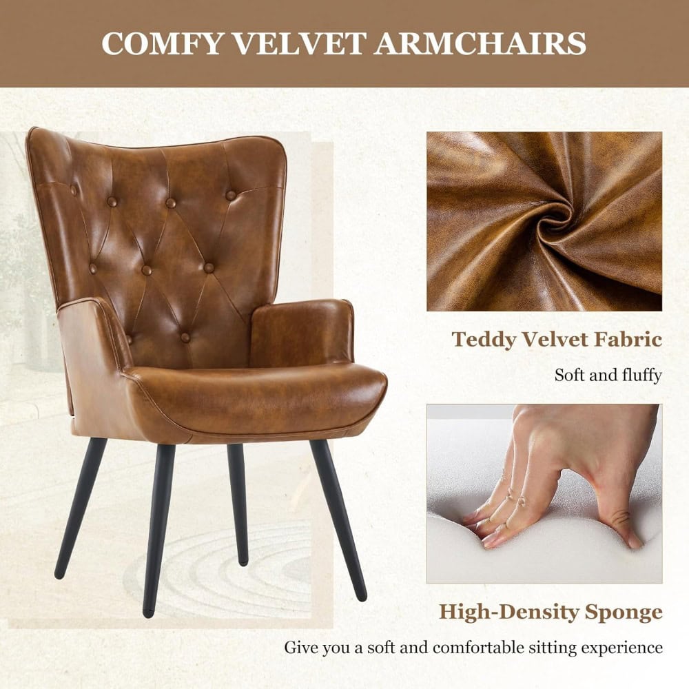 Comfortable leather armchair with plush teddy velvet fabric, high-density sponge cushioning for superior comfort, stylish modern design ideal for living rooms and offices.