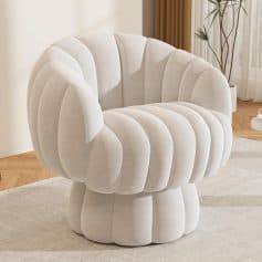 Luxurious white plush armchair with a modern, plush design perfect for upscale eye care clinic waiting areas or lounge spaces, enhancing comfort and aesthetic appeal.