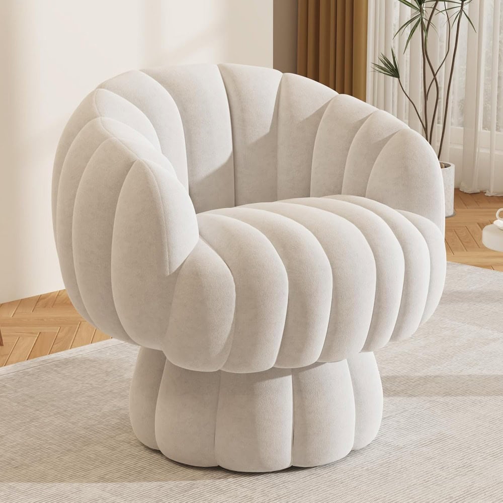 Luxurious white plush armchair with a modern, plush design perfect for upscale eye care clinic waiting areas or lounge spaces, enhancing comfort and aesthetic appeal.