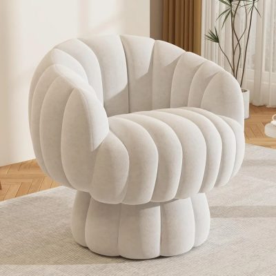 Decorative, modern white upholstered eye-shaped armchair for elegant interior accents.