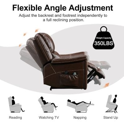 Comfortable ergonomic recliner for relaxation and therapeutic support. Features flexible angle adjustment, sturdy build with 350lbs capacity, ideal for lounging, reading, watching TV, napping, or stand-up aid.