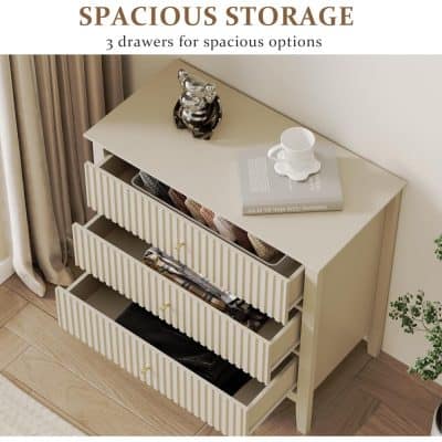 A versatile storage unit with three spacious drawers designed for optimal organization of clothing, accessories, or personal items in a medical or home setting.