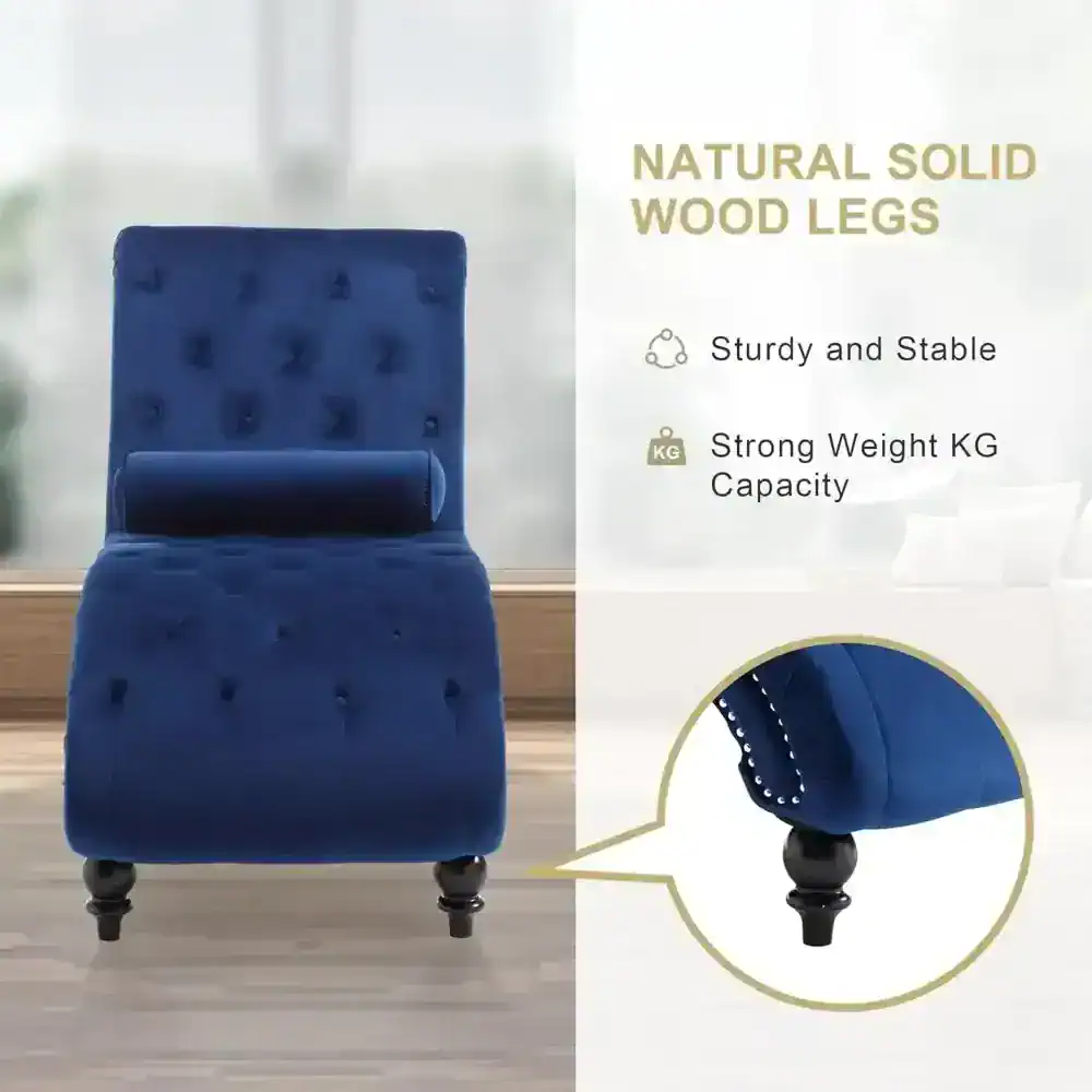 Comfortable blue chair featuring natural solid wood legs, sturdy and stable design perfect for home or office settings. Durable construction offers strong weight capacity for everyday use.