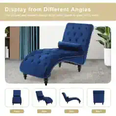 Elegant velvet chaise lounge chair for modern home decor and living rooms. Comfortable, stylish, and perfect for relaxation or upscale interior design.