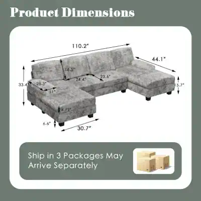 Modern upholstered sectional sofa with customizable size, perfect for living rooms and lounge areas. Made from durable fabric with sturdy wooden legs, providing comfort and style.