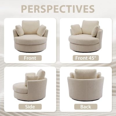 Modern beige round armchair with plush cushions, ideal for stylish home or office decor. Perfect for relaxation, lounging, or as a statement furniture piece for contemporary interiors.