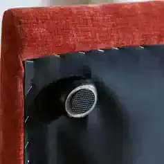 Bright red velvet and black display with high-quality optical lens showcase at Monalisa Medical store.