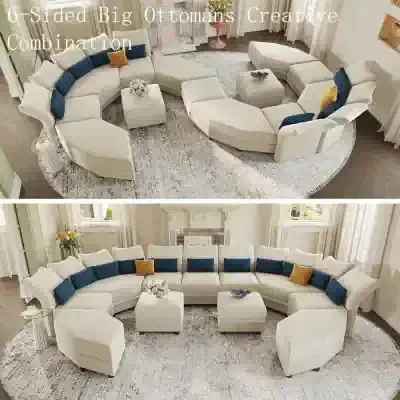 Luxury six-sided ottoman and sectional sofa set for stylish living space arrangement.