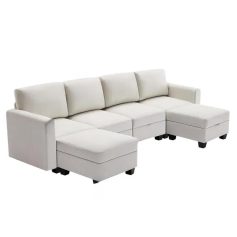 Luxurious white sectional sofa with plush cushions, perfect for stylish living room furniture and relaxing seating.