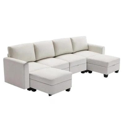Luxurious white sectional sofa with plush cushions, perfect for stylish living room furniture and relaxing seating.