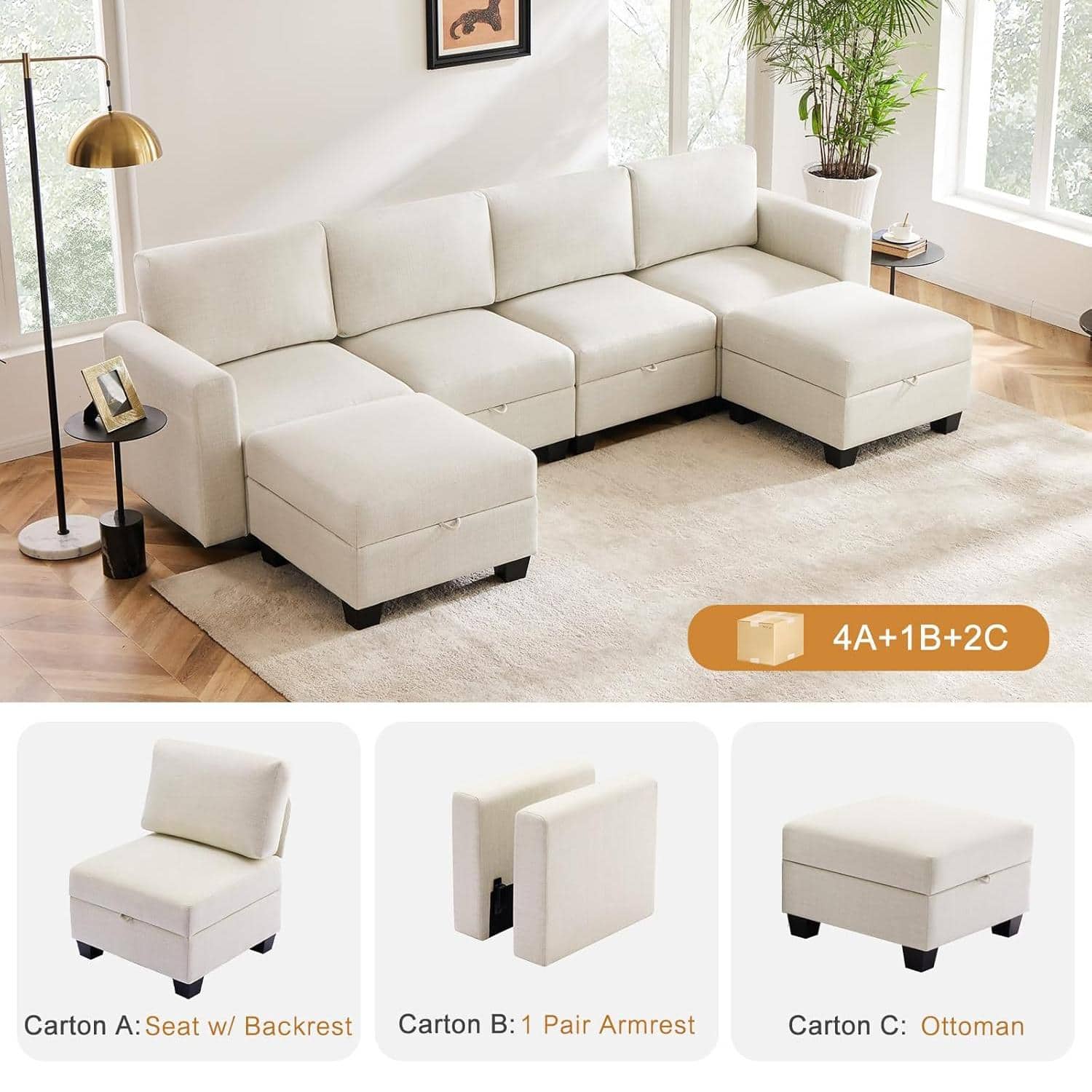 Comfortable sectional sofa with multiple seating options and light upholstery for a stylish living space.