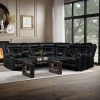 Luxurious black leather sectional sofa with contrast white stitching, perfect for contemporary living room decor and comfort.