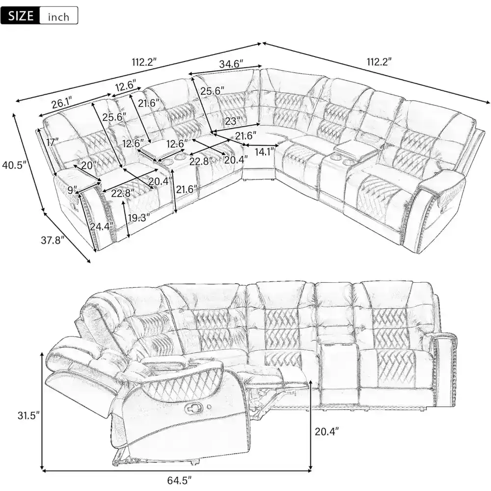 Comfortable sectional sofa for living room furniture design.