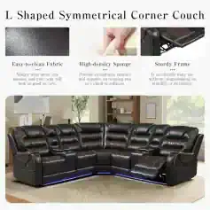 Luxurious black leather sofa for living room comfort and style, featuring durable construction, easy-to-clean fabric, high-density foam cushions, and a sturdy frame for everyday use.