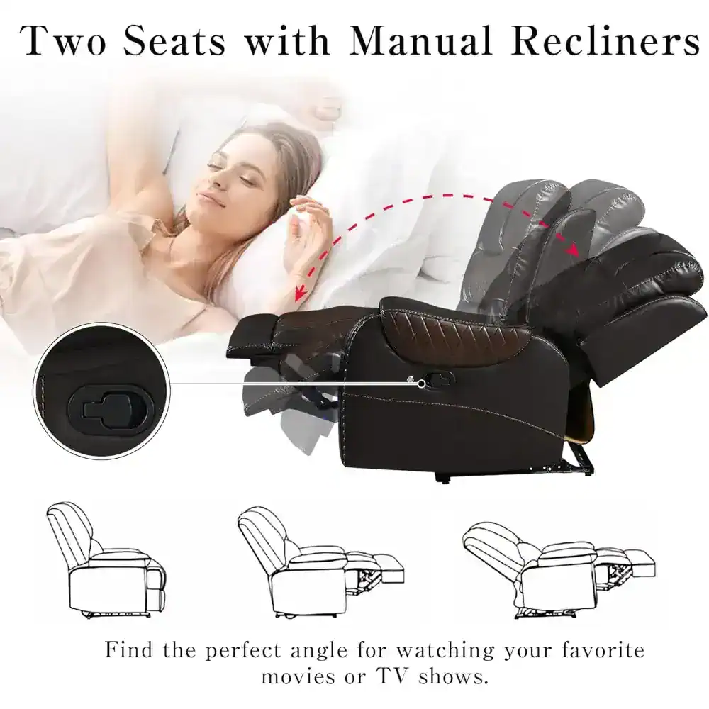 Adjustable massage recliner for relaxation, with manual recline feature and multiple positions, ideal for watching TV or resting, providing ultimate comfort.