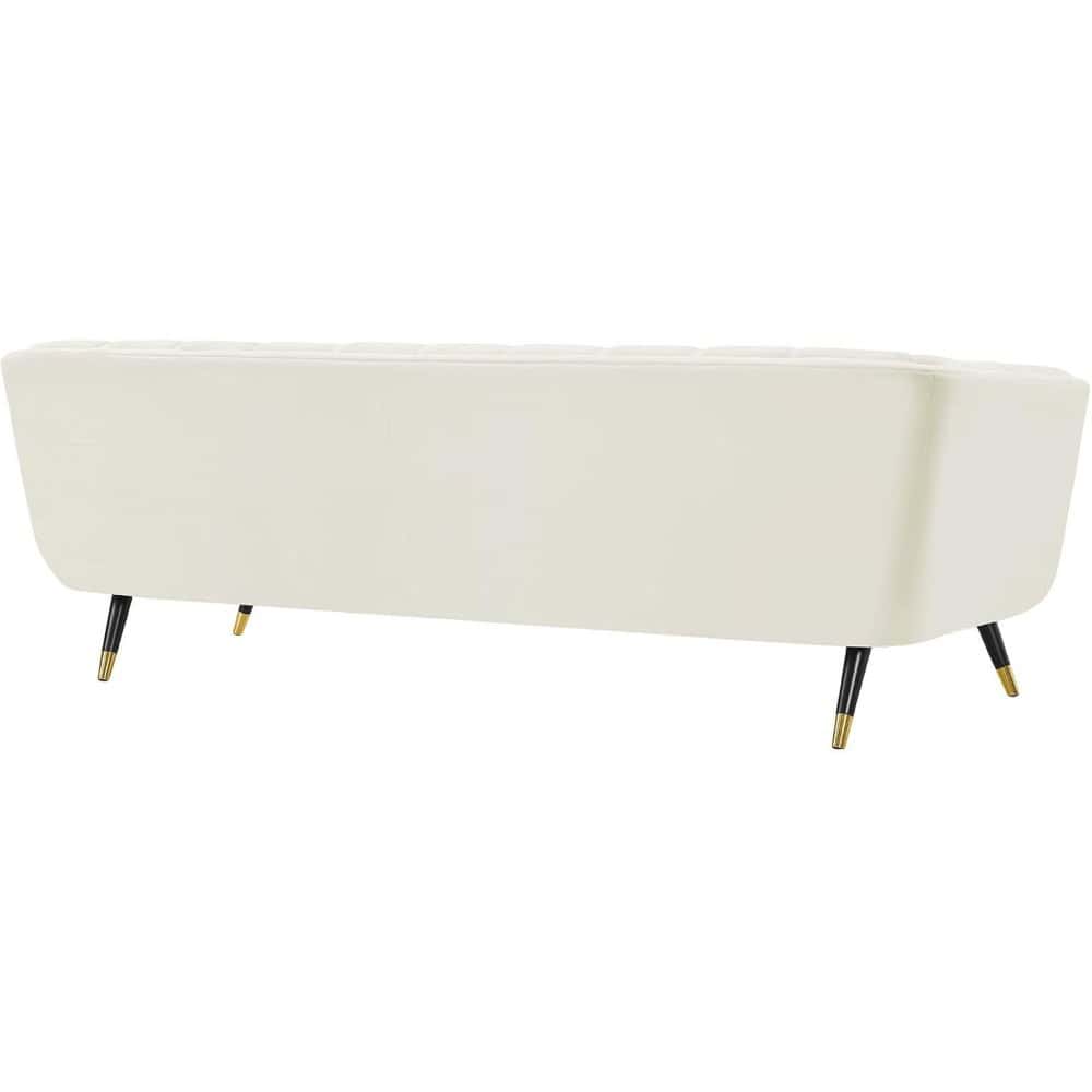 Adept Mid-Century Modern Ivory Velvet Tufted Sofa - Image 6