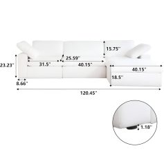 Comfortable white sofa with detailed dimensions for perfect fit.