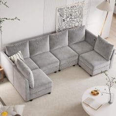High-quality gray sectional sofa for stylish and comfortable living room decor. Perfect for relaxation and entertaining guests with elegant design and durable fabric.
