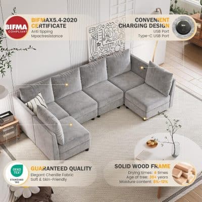 Comfortable gray sofa ideal for modern living spaces with a sleek design and plush cushions. Perfect for lounging and entertaining guests.