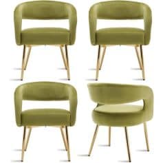 Elegant modern green velvet armchairs with wooden legs, perfect for living rooms, offices, or reception areas. Affordable furniture options for a sophisticated home or commercial space.