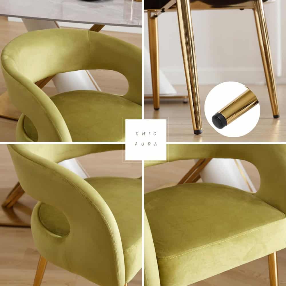 Stylish olive green velvet accent chair with modern curved design, perfect for contemporary living rooms, offices, or bedroom decor.
