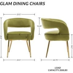 Luxurious velvet green dining chairs with modern gold legs, perfect for upscale home decor and stylish eateries. Comfortable, durable design ideal for dining rooms and contemporary interiors.