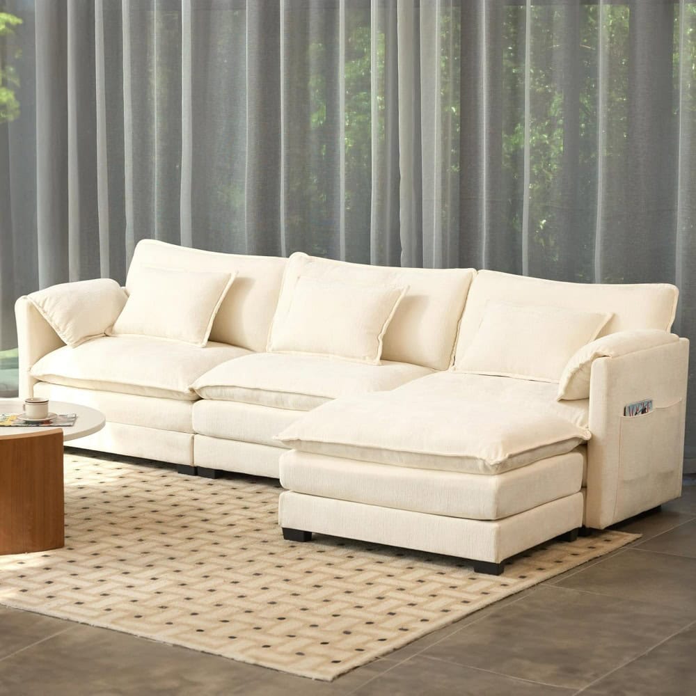 Comfortable white sofa for modern living room decor available at Monalisa Store. Perfect for stylish, functional home furniture and optical furniture solutions.