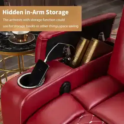 Armrest storage compartment for space-saving convenience, ideal for storing books, tablets, or other essentials in living or waiting areas.