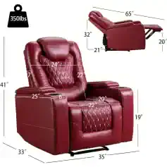 Luxurious red leather massage chair features adjustable reclining, built-in heating, and plush cushioning for ultimate comfort and relaxation. Perfect for home or spa use.