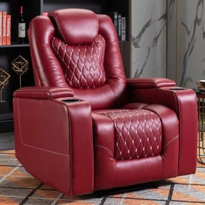 Overstuffed Power Recliner Chair with USB Ports & Cup Holders for Home Theater