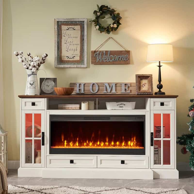 Rustic Fireplace TV Stand with 42" Electric Fireplace for 80-Inch TVs - Image 2